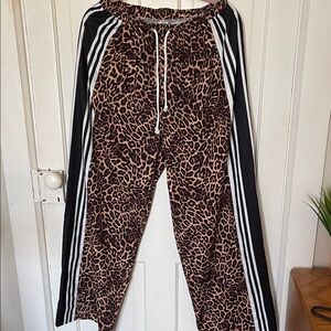 Amazon Leopard Print Track Pants with Black Stripes